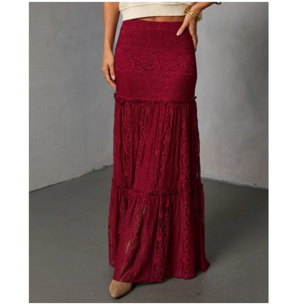 VICI Collection Women's Burgundy Alene Lace Maxi Skirt Size M - Picture 10 of 11